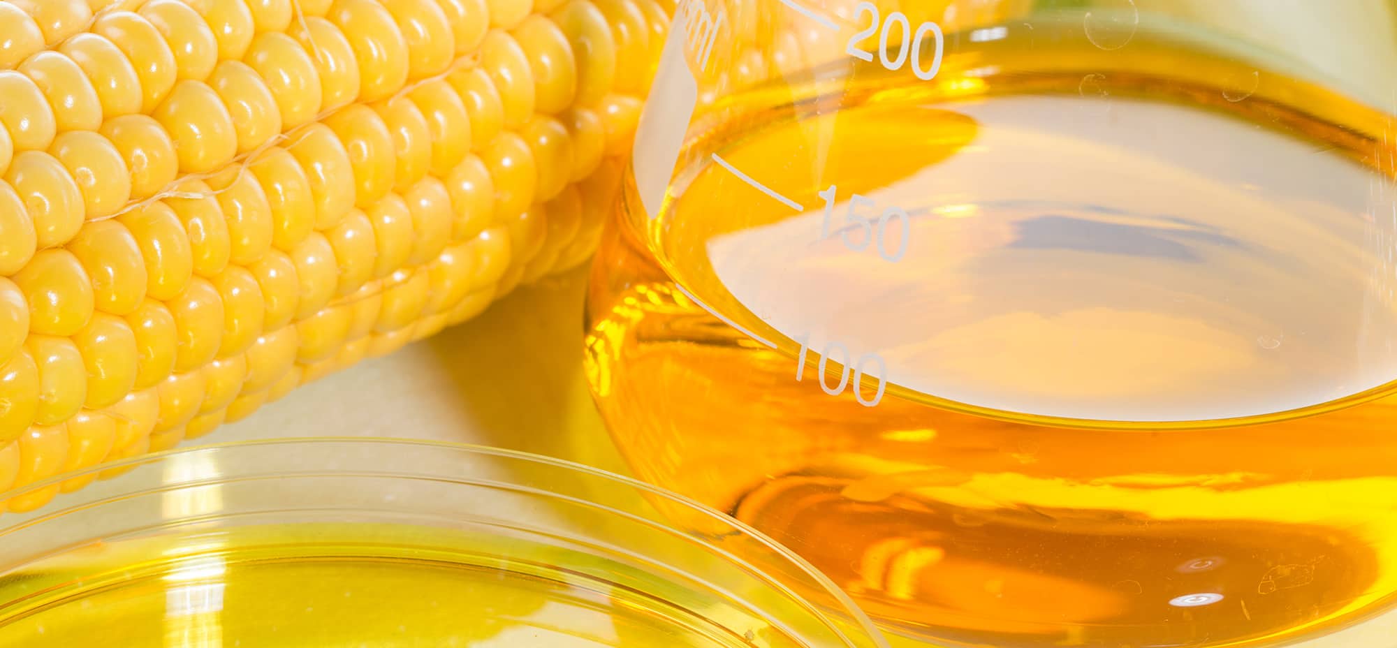 Image of corn syrup and a corn on a cob